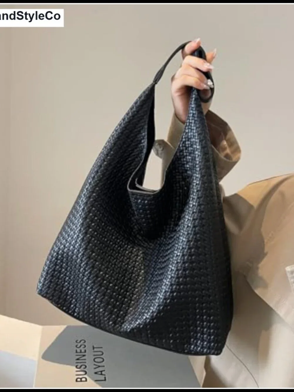 Woven Tote Bag for Women, Large Capacity Vegan Leather Hobo Shoulder Bag